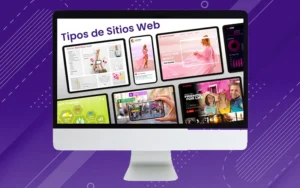 Monitor mostrando los 3 tipos de sitios web: One Page, Estándar y Personalizado para negocios y marca personal